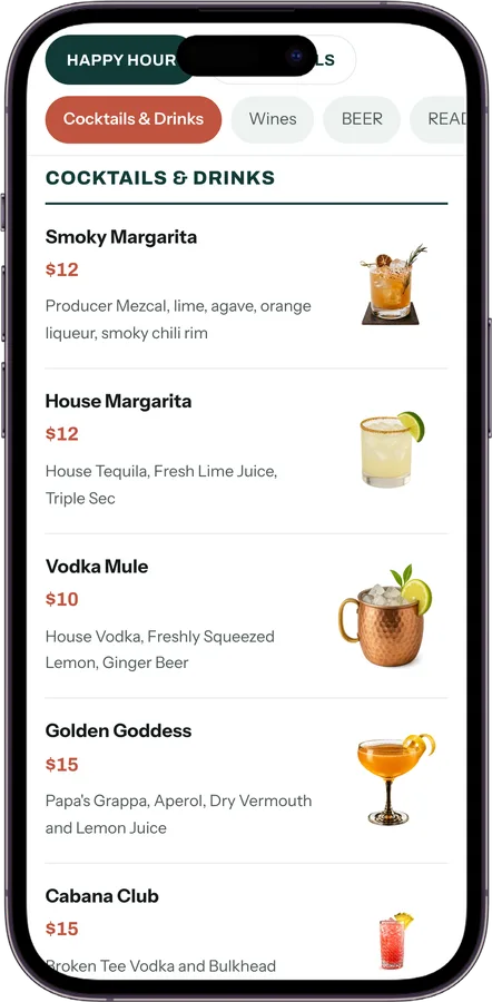 Casa Playa menu screen 2