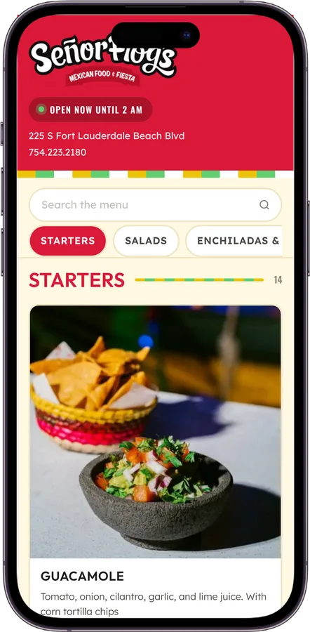 Señor Frog's menu screen 1