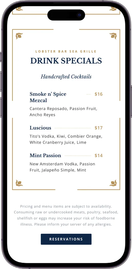 Lobster Bar Sea Grille menu screen 3