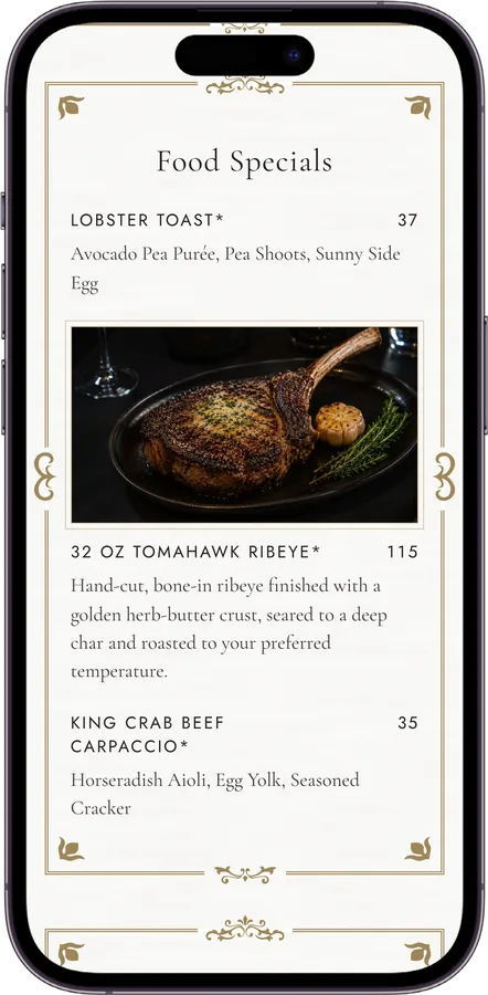 Ocean Prime menu