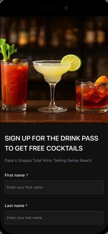 Drink Pass sign-up form