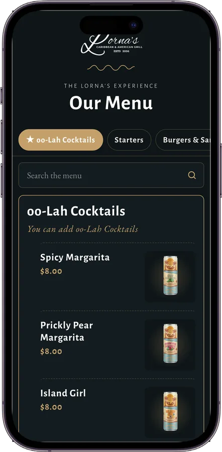 Lorna's menu screen 1