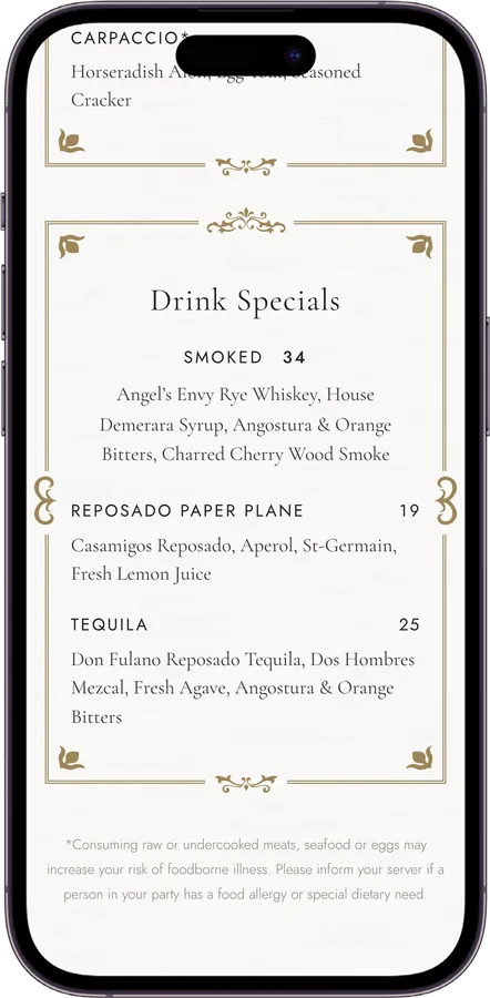 Ocean Prime menu screen 3